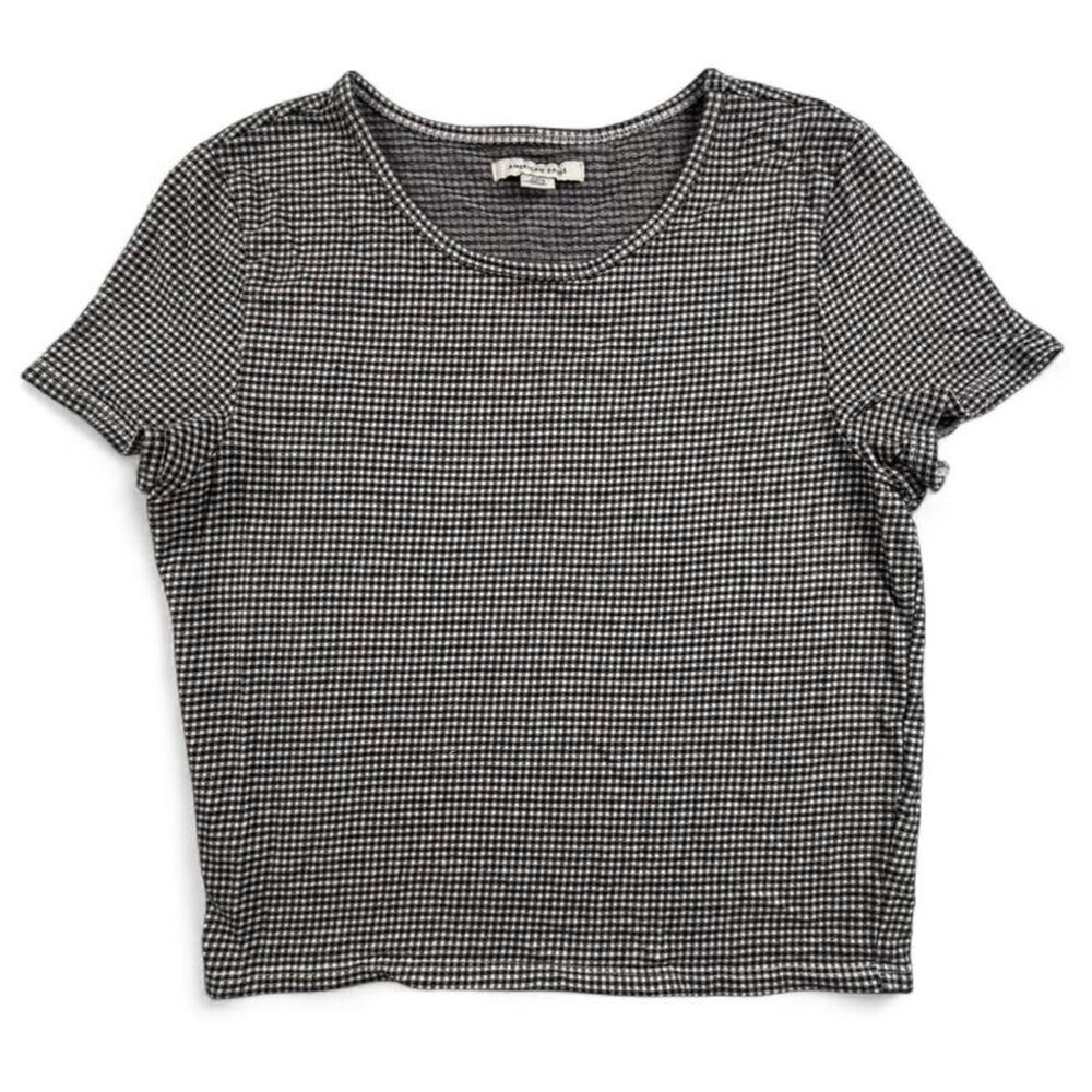 American Eagle Gingham Crop Top Womens S Black White Fitted Baby Tee Cottagecore